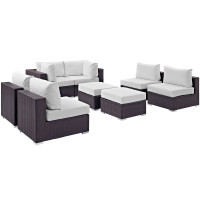 Modway EEI-2204-EXP-WHI-SET Convene 8 Piece Outdoor Patio Sectional Set In Espresso White