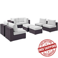 Modway EEI-2204-EXP-WHI-SET Convene 8 Piece Outdoor Patio Sectional Set In Espresso White