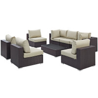 Modway EEI-2205-EXP-BEI-SET Convene 8 Piece Outdoor Patio Sectional Set In Espresso Beige