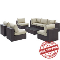 Modway EEI-2205-EXP-BEI-SET Convene 8 Piece Outdoor Patio Sectional Set In Espresso Beige