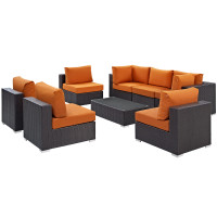 Modway EEI-2205-EXP-ORA-SET Convene 8 Piece Outdoor Patio Sectional Set In Espresso Orange