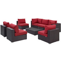 Modway EEI-2205-EXP-RED-SET Convene 8 Piece Outdoor Patio Sectional Set In Espresso Red