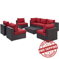 Modway EEI-2205-EXP-RED-SET Convene 8 Piece Outdoor Patio Sectional Set In Espresso Red