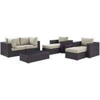 Modway EEI-2206-EXP-BEI-SET Convene 8 Piece Outdoor Patio Sectional Set In Espresso Beige