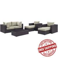 Modway EEI-2206-EXP-BEI-SET Convene 8 Piece Outdoor Patio Sectional Set In Espresso Beige