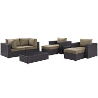 Modway EEI-2206-EXP-MOC-SET Convene 8 Piece Outdoor Patio Sectional Set In Espresso Mocha