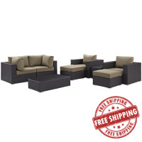 Modway EEI-2206-EXP-MOC-SET Convene 8 Piece Outdoor Patio Sectional Set In Espresso Mocha