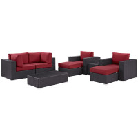 Modway EEI-2206-EXP-RED-SET Convene 8 Piece Outdoor Patio Sectional Set In Espresso Red