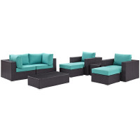 Modway EEI-2206-EXP-TRQ-SET Convene 8 Piece Outdoor Patio Sectional Set In Espresso Turquoise