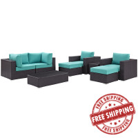 Modway EEI-2206-EXP-TRQ-SET Convene 8 Piece Outdoor Patio Sectional Set In Espresso Turquoise