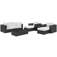 Modway EEI-2206-EXP-WHI-SET Convene 8 Piece Outdoor Patio Sectional Set In Espresso White