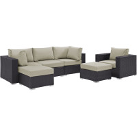 Modway EEI-2207-EXP-BEI-SET Convene 6 Piece Outdoor Patio Sectional Set In Espresso Beige