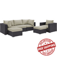 Modway EEI-2207-EXP-BEI-SET Convene 6 Piece Outdoor Patio Sectional Set In Espresso Beige