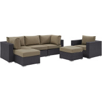Modway EEI-2207-EXP-MOC-SET Convene 6 Piece Outdoor Patio Sectional Set In Espresso Mocha