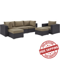 Modway EEI-2207-EXP-MOC-SET Convene 6 Piece Outdoor Patio Sectional Set In Espresso Mocha