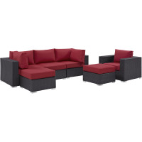 Modway EEI-2207-EXP-RED-SET Convene 6 Piece Outdoor Patio Sectional Set In Espresso Red