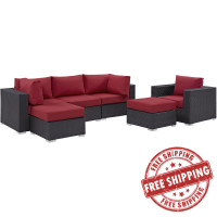 Modway EEI-2207-EXP-RED-SET Convene 6 Piece Outdoor Patio Sectional Set In Espresso Red