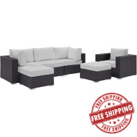 Modway EEI-2207-EXP-WHI-SET Convene 6 Piece Outdoor Patio Sectional Set In Espresso White