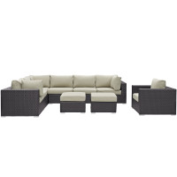 Modway EEI-2208-EXP-BEI-SET Convene 9 Piece Outdoor Patio Sectional Set In Espresso Beige