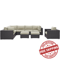 Modway EEI-2208-EXP-BEI-SET Convene 9 Piece Outdoor Patio Sectional Set In Espresso Beige