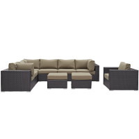 Modway EEI-2208-EXP-MOC-SET Convene 9 Piece Outdoor Patio Sectional Set In Espresso Mocha