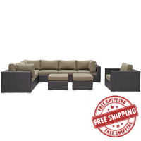 Modway EEI-2208-EXP-MOC-SET Convene 9 Piece Outdoor Patio Sectional Set In Espresso Mocha