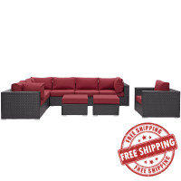 Modway EEI-2208-EXP-RED-SET Convene 9 Piece Outdoor Patio Sectional Set In Espresso Red