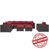 Modway EEI-2208-EXP-RED-SET Convene 9 Piece Outdoor Patio Sectional Set In Espresso Red