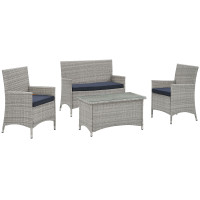 Modway EEI-2212-LGR-NAV Bridge 4 Piece Outdoor Patio Conversation Set in Light Gray Navy