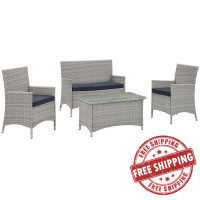 Modway EEI-2212-LGR-NAV Bridge 4 Piece Outdoor Patio Conversation Set in Light Gray Navy