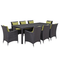 Modway EEI-2217-EXP-PER-SET Convene 9 Piece Outdoor Patio Dining Set In Espresso Peridot