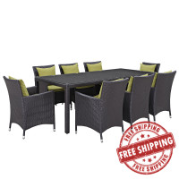 Modway EEI-2217-EXP-PER-SET Convene 9 Piece Outdoor Patio Dining Set In Espresso Peridot