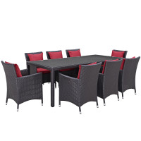 Modway EEI-2217-EXP-RED-SET Convene 9 Piece Outdoor Patio Dining Set In Espresso Red