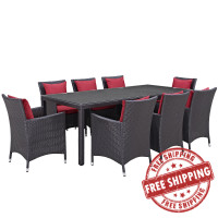 Modway EEI-2217-EXP-RED-SET Convene 9 Piece Outdoor Patio Dining Set In Espresso Red