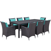 Modway EEI-2217-EXP-TRQ-SET Convene 9 Piece Outdoor Patio Dining Set In Espresso Turquoise