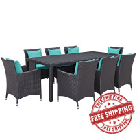 Modway EEI-2217-EXP-TRQ-SET Convene 9 Piece Outdoor Patio Dining Set In Espresso Turquoise