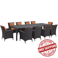 Modway EEI-2219-EXP-ORA-SET Convene 11 Piece Outdoor Patio Dining Set in Espresso Orange