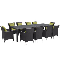Modway EEI-2219-EXP-PER-SET Convene 11 Piece Outdoor Patio Dining Set in Espresso Peridot