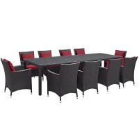 Modway EEI-2219-EXP-RED-SET Convene 11 Piece Outdoor Patio Dining Set in Espresso Red