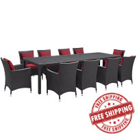 Modway EEI-2219-EXP-RED-SET Convene 11 Piece Outdoor Patio Dining Set in Espresso Red