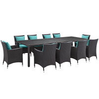 Modway EEI-2219-EXP-TRQ-SET Convene 11 Piece Outdoor Patio Dining Set in Espresso Turquoise