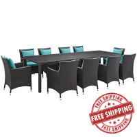 Modway EEI-2219-EXP-TRQ-SET Convene 11 Piece Outdoor Patio Dining Set in Espresso Turquoise