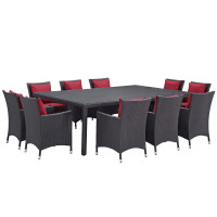 Modway EEI-2240-EXP-RED-SET Convene 11 Piece Outdoor Patio Dining Set in Espresso Red
