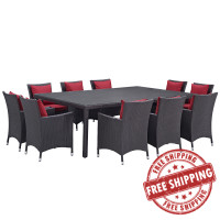 Modway EEI-2240-EXP-RED-SET Convene 11 Piece Outdoor Patio Dining Set in Espresso Red