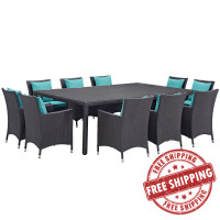 Modway EEI-2240-EXP-TRQ-SET Convene 11 Piece Outdoor Patio Dining Set in Espresso Turquoise