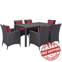 Modway EEI-2241-EXP-RED-SET Convene 7 Piece Outdoor Patio Dining Set in Espresso Red