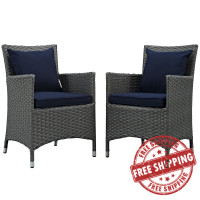 Modway EEI-2242-CHC-NAV-SET Sojourn 2 Piece Outdoor Patio Sunbrella Dining Set in Canvas Navy