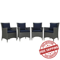 Modway EEI-2243-CHC-NAV-SET Sojourn 4 Piece Outdoor Patio Sunbrella Dining Set in Canvas Navy