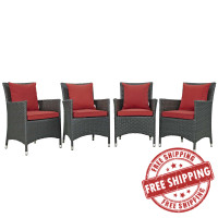 Modway EEI-2243-CHC-RED-SET Sojourn 4 Piece Outdoor Patio Sunbrella Dining Set