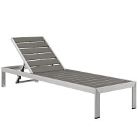 Modway EEI-2247-SLV-GRY Shore Outdoor Patio Aluminum Chaise in Silver Gray